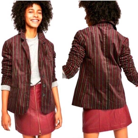 Free People B-Line Striped Velvet Blazer Red Burgundy Academia Jacket - Picture 1 of 10
